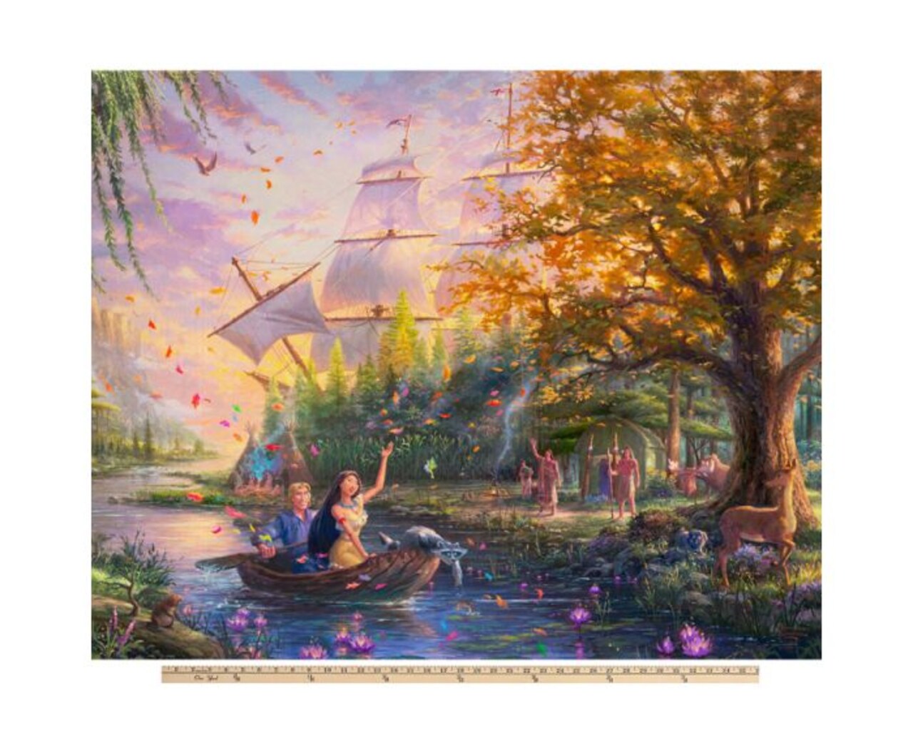Pocahontas Disney by Thomas Kinkade licensed by David Textiles Digital Cotton Print Fabric Panel | 100% Cotton | Sold By the Panel